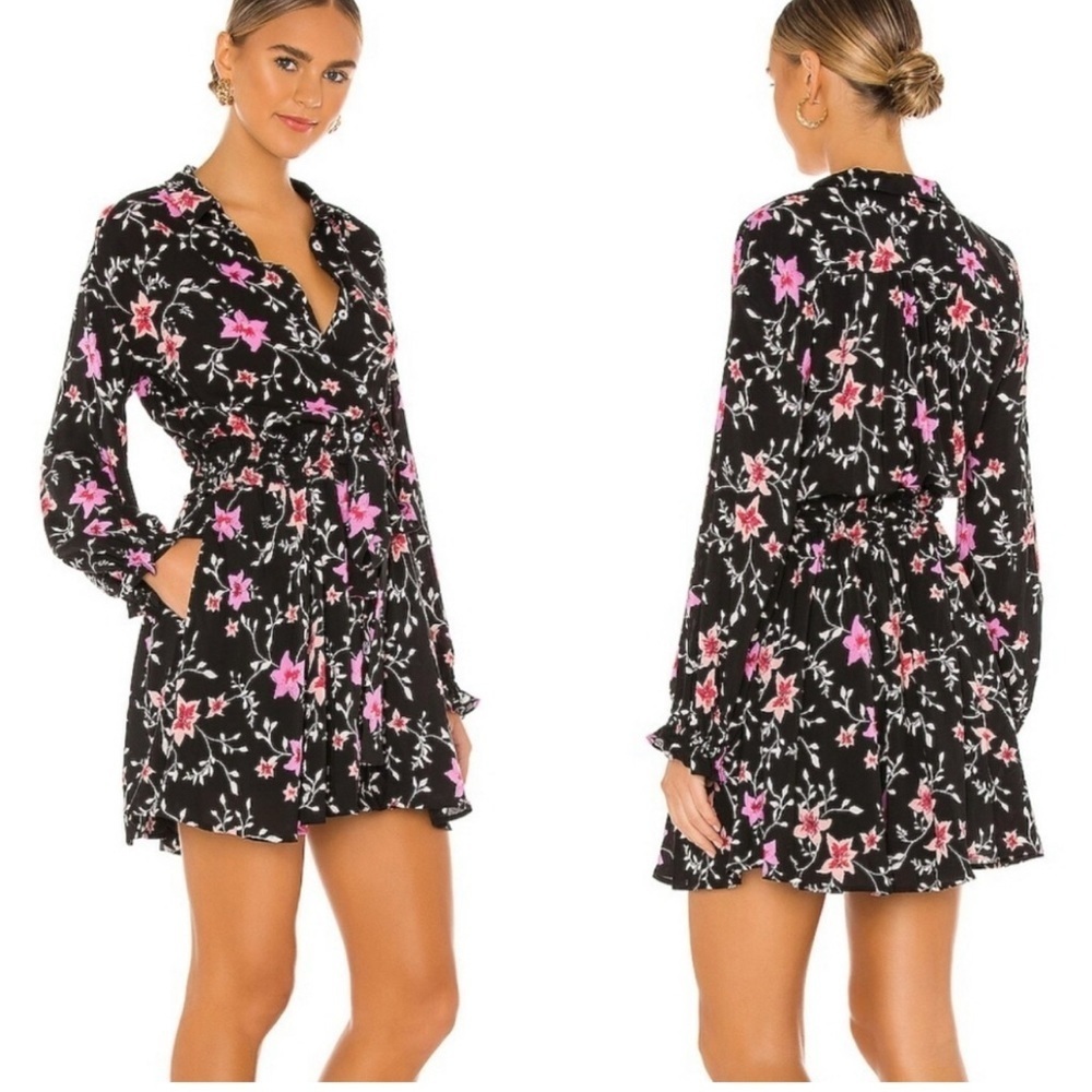 Free People Lighten Up Black Combo Mini Shirt Dress Size Small